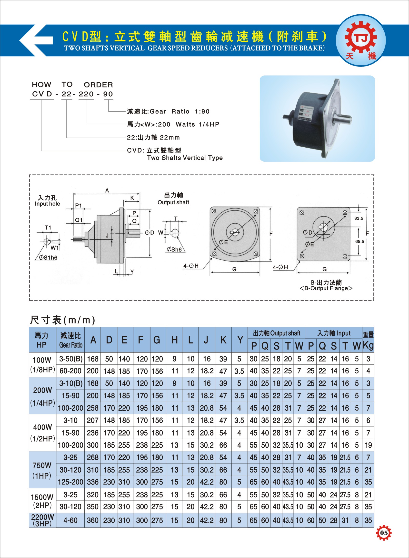 双轴齿轮减速机参数图